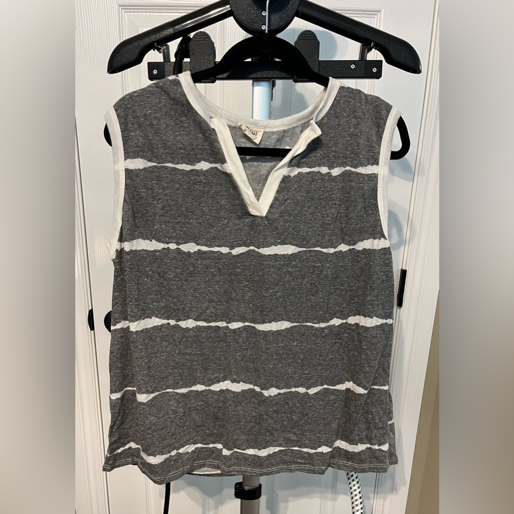 BiBi Gray and White Striped Sleeveless Top